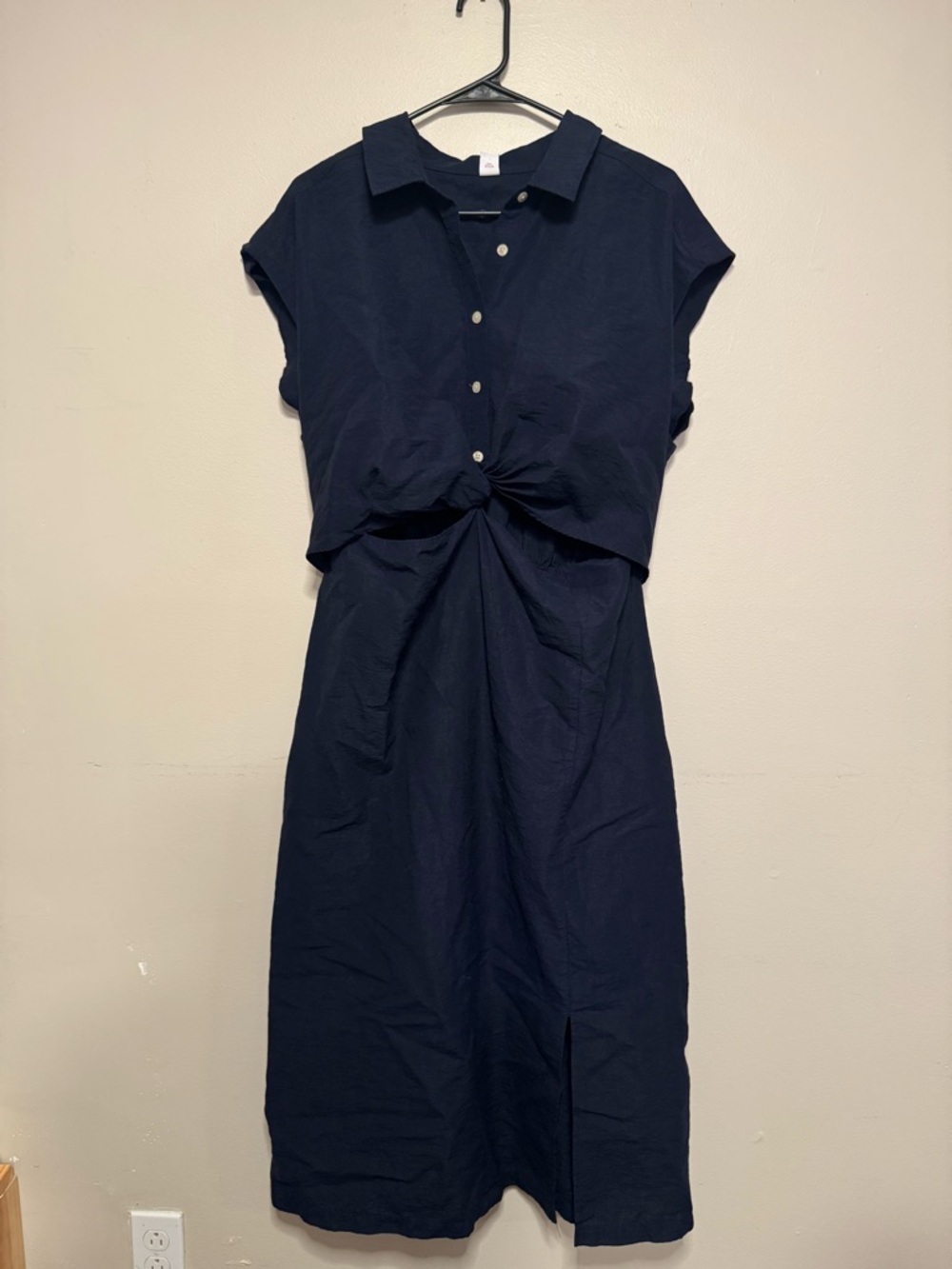Old Navy Navy Twist-Front Midi Shirt Dress - Navy